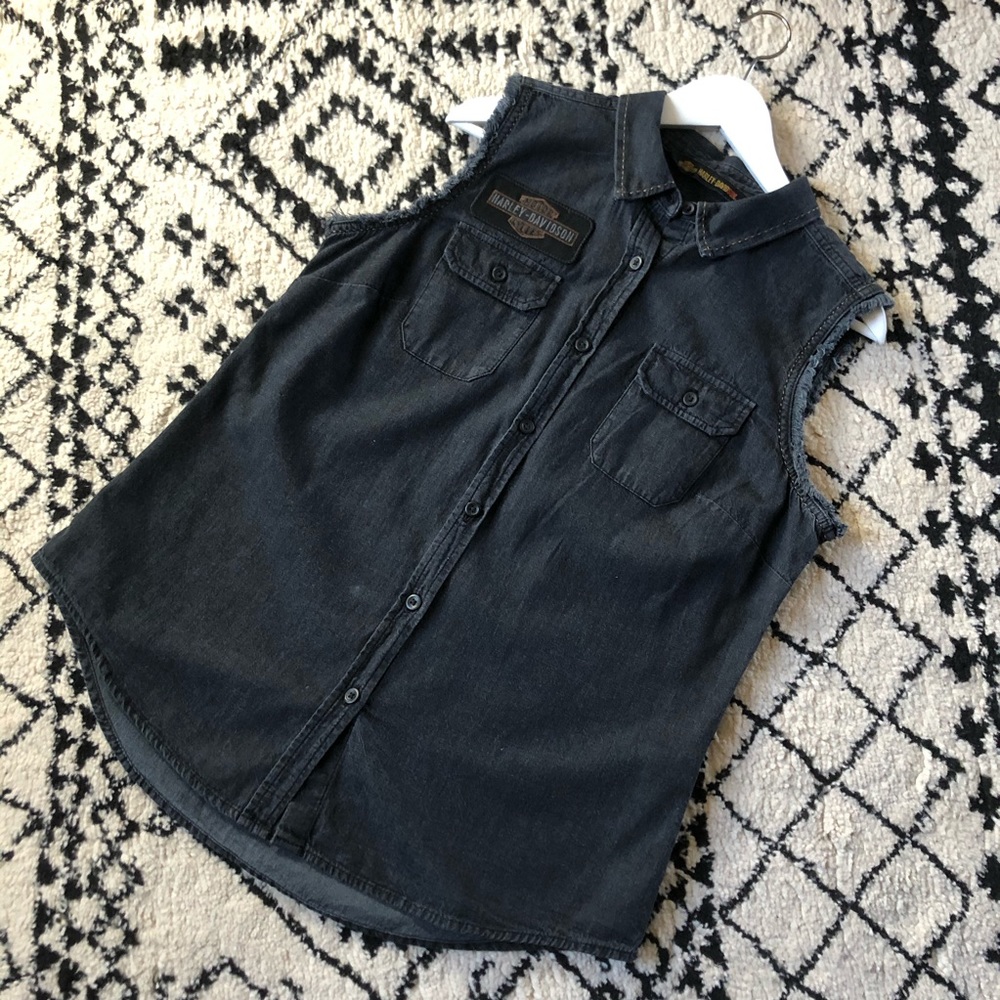 Harley-Davidson Sleeveless Denim Button Down Shirt